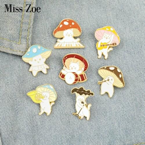Mushroom Band Enamel Pins Custom Piano Guitar Saxophone Drum Brooch Lapel Badge Bag Funny Jewelry Gift for Kids Friends
