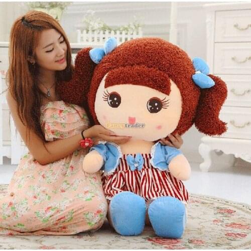 Fancytrader 90cm Lovely Stuffed Girl Toy with Curved Hair. Jumbo Princess Plush Doll in Beautiful Dress Blue Pink Free Shipping