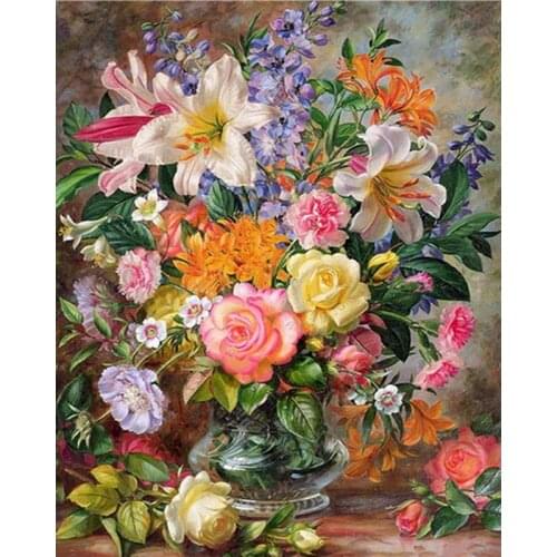 GATYZTORY Frame Rose Lily DIY Painting By Numbers Flowers Handpainted Oil Paint By Numbers For Living Room Artwork