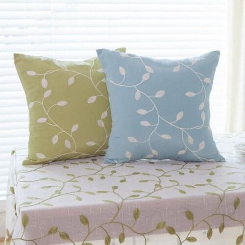 Embroidered Cotton Cushion Cover Environmental Pastoral Leaves Square Decorative Sofa Car-covers Pillow Case housse de coussin