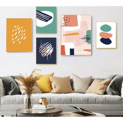 Nordic Style Canvas Painting Modern Colorful Abstract Line Geometric Wall Art Posters Print Pictures Modern Living Room Decor