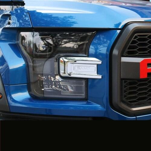 Cool 2PCS ABS Red Silver Headlight Frame For Ford Raptor F150 2017 2018 ACA033