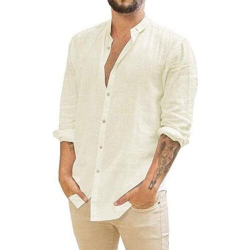 Summer Shirt Men Plus Size Long Sleeve Turn-down Collar Buttons Solid Color Men Casual Shirt holiday Vacation Streetwear 2021