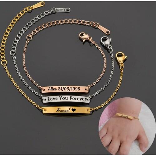 Fashion Custom Kids Name Bracelets Stainless Steel Adjustable Baby Toddler Child ID Bracelet Personalized Girl Boy Birthday Gift