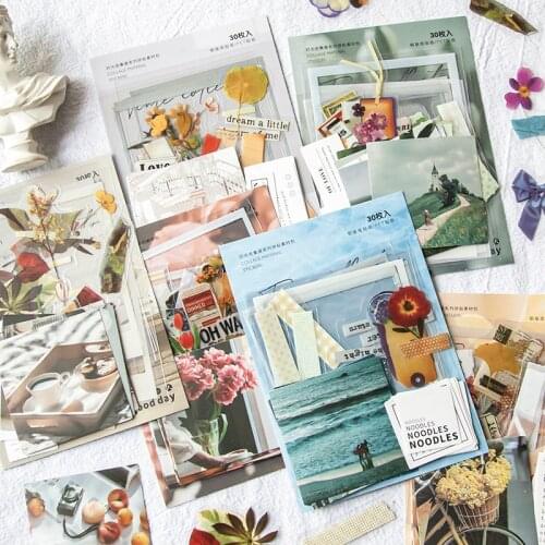 Journamm 30pcs/pack PET Ins Style Stickers Set for Scrapbooking Aesthetics Creative Stationery DIY Decorative Material Stickers