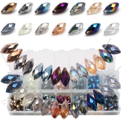 Box Set Teadrop Glass Faceted Beads Plated 6x12mm Austrian Crystal Drop Beads AB Color For DIY Majing Charms Earing Necklace