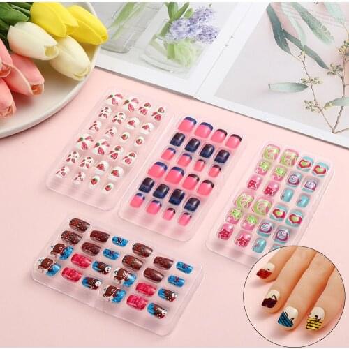 24 Pcs Fake Nail Detachable Child False Nails Wearable Manicure Tool Hot Sale Kid Artificial Full Cover Nail Tips Press On Nail