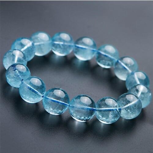 Genuine Blue Healing Crystal Stretch Round Bead Bracelets For Women Men Stretch Clear Natural Stone Bracelet 12mm 13mm 14mm 15mm
