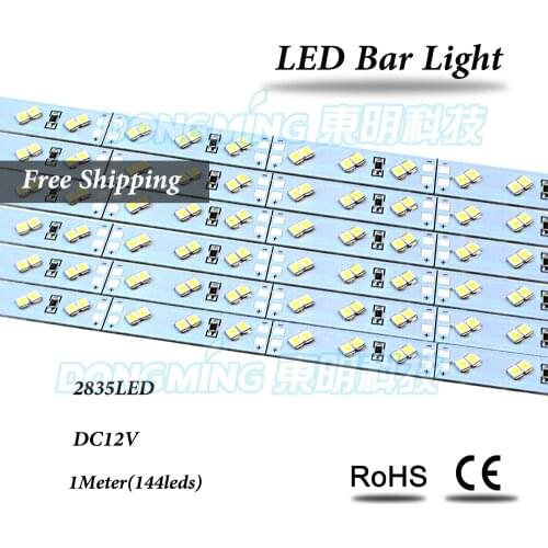 Newest 10pcs 100CM led aluminium profile aluminium led strip 3528 double row LED Bar Light 144LEDs/m DC 12V led hard strip