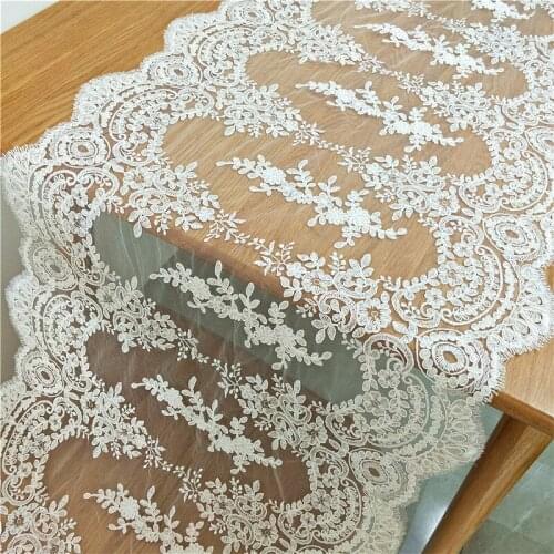 New High-end European Wedding Lace Table Cloth Car-bone Embroidered Lace Fabric DIY Lace Trim Accessories Width 48cm 1meter