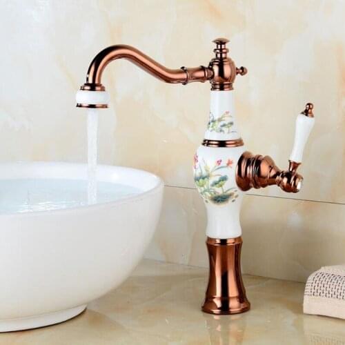 New Art Basin Faucets Rose Gold Bathroom Mixer Tap Washbasin Faucet Single Handle Single Hole Hot and Cold sink Faucet