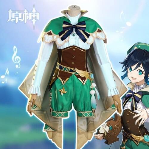 New Game Genshin Impact Cosplay Costume Venti Cosplay Costume Men Women Green Costume Halloween Shirt Pants Cloak Full Set