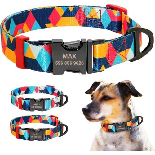Pet Dog Collar Personalized Nylon Print Small Dog Collars Custom Pitbull Chihuahua Collar Engrave for Small Medium Large Dogs
