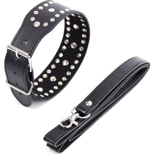 New high quality Metal PU Leather Collar Women Gothic Choker Chain Sex Collar And Leash Couples Adult Games