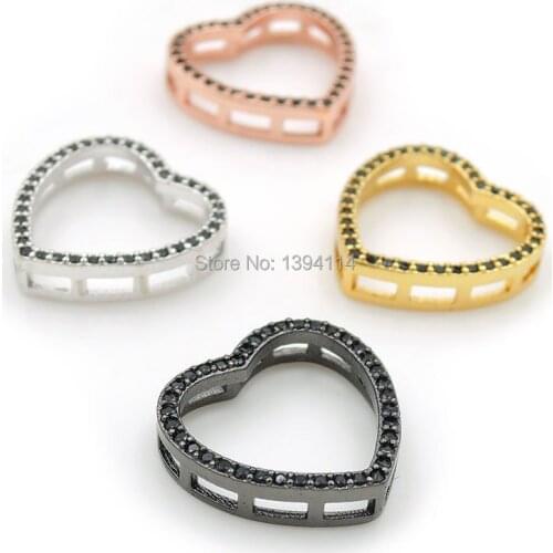 10*10*4mm 15*15*4mm Micro Pave Black CZ Hollow Heart Flat Beads Fit For Men And Women Making Bracelets Jewelry