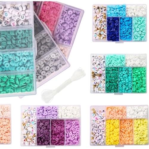 1160pcs/box Flat Round Polymer Clay Beads Acrylic Alphabet Letter Heart Star Charm Beads With Elastic Wires for Jewelry Making