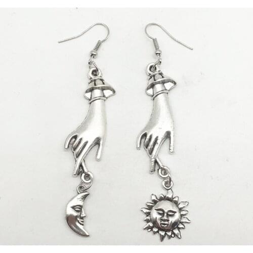 Silver-plated celestial oracle hand earrings, celestial earrings, moon and sun ornaments, stars, gifts, gifts for witch lovers