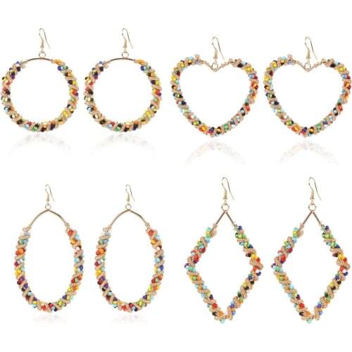 Colorful Seed Bead Braided Drop Earring Fashion Bohemian Heart Round Square Geometric Dangle Earring For Women