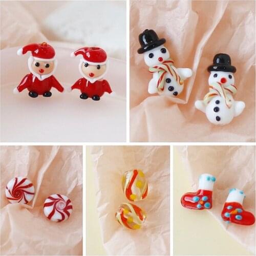 Christmas series earrings DIY hand-painted glass beads homemade earrings pendants jewelry accessories materials