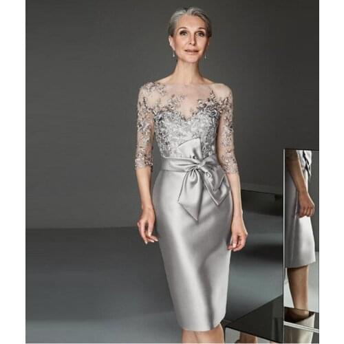 Silver Women Wedding Suit Mother Of the Bride Dress Hollow Out Hook Flower Off Shoulder Plus Size Dress Sets For Wedding