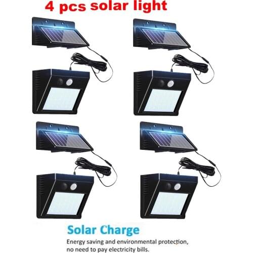 4 pcs LED Solar Lamp Garden Motion Sensor Light Solar Panel Power Lights Outdoor Waterproof Separate Street Path Security Wall L