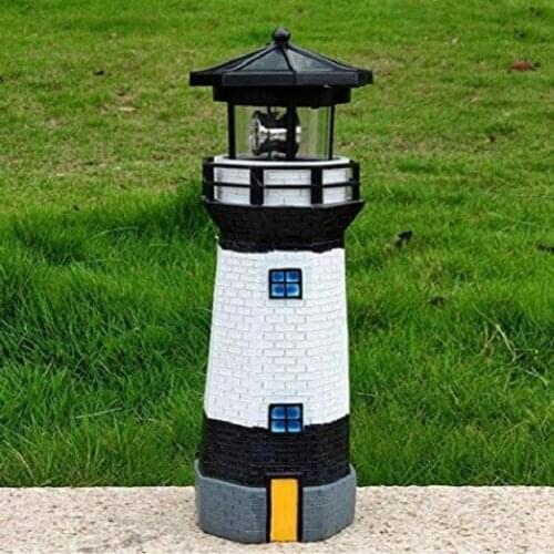Lighthouse Shape Solar LED Light Garden Fence Yard Outdoor Decoration Smart Sensor Beacon Rotating Lamp for Courtyard Decoration