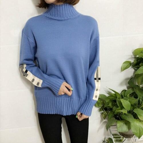 Sweater Turtleneck Patchwork Pullover Casual Loose 2021 Autumn Winter Thick Hot Sell Women Sweter Sweaters Vestidos LXJ655