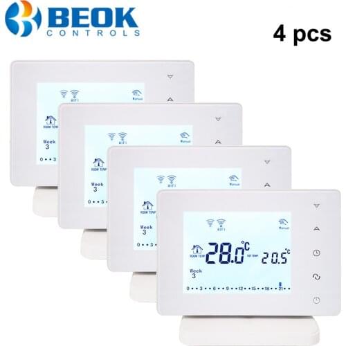 Beok 4 pcs BOT306RF-WIFI Wireless Wifi Smart Thermostat for Gas Boiler Temperature Controller USB Powered