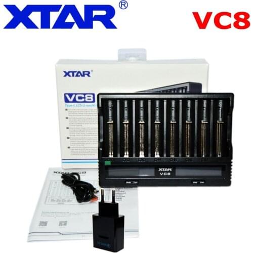 XTAR 18650 Battery Charger VC8=VC4+VC4S QC3.0 Fast Charger Type C Charging LCD Display USB Charger For 21700 20700 18650 Battery