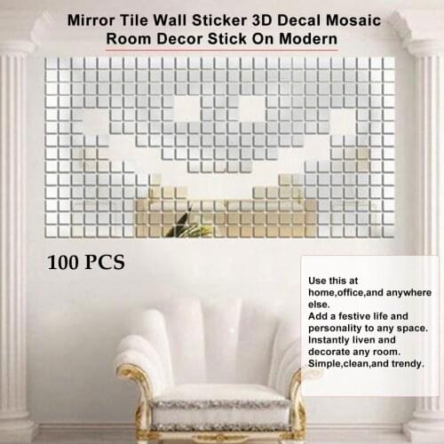 100 PCS Mirror Tile Popular DIY Wall Sticker 3D Decal Mosaic House Home Room Stick For Modern Rooms Decoration Stick