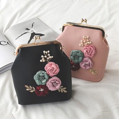 Fashion Women Clutch Floral Chain Shoulder Handbags Hasp Metal Leaf Beading Lady Evening Bags Girls' Purse Party Bag