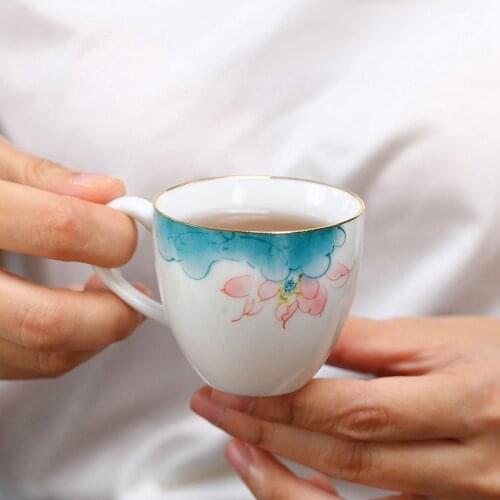 1pcs/3pcs China Ceramic Tea Cup White Porcelain Kung Fu Cups Pottery With Handle Drinkware Wholesale Wine Coffee Mug Teacup