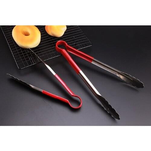 1PC BQ Tongs Silicone Cover Handle Kitchen Tongs Lock Design Barbecue Clip Clamp Stainless steel Food Tongs PM 009