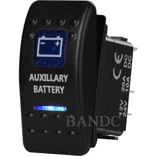 5Pins On-Off Rocker Switch for Controlling Auxiliary Battery for Car Boat Caravan Camper Bus Truck, Dual Blue Led Light