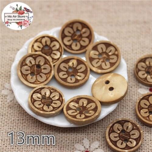 50pcs flower Coconut buttons natural buttons crafts and scrapbooking sewing accessories botone 13mm