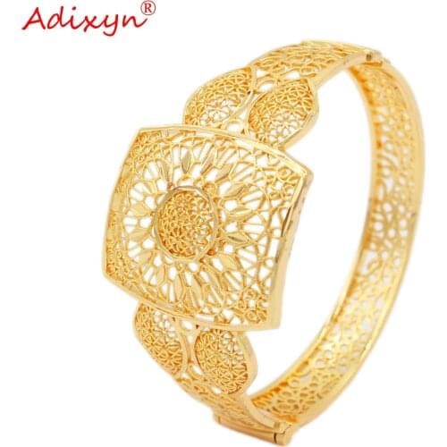 Adixyn New Watch Bangle for Women Jewelry Gold Color Cuff Bangle African Arab Luxury Bracelet Wedding Gifts N12276