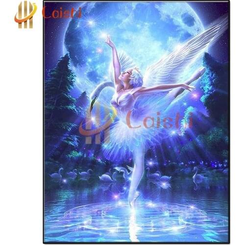 Diamond Painting Elf fairy, swan dancing in the moonlight Diamond Embroidery Rhinestone Picture by numbers hobby gift custom