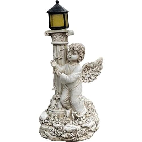 Antique Angel Garden Decoration Solar Powered Lamp For Outdoor Courtyard Resin Angel Statue Ornaments Yard Landscape Light