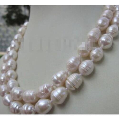FREE SHIPPING HOT sell new Style >>>> 12-13MM WHITE FRESHWATER Cultured BAROQUE PEARL NECKLACE 33 INCH
