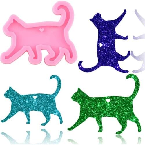 Shiny Cat Necklace Jewelry Epoxy Silicone Mould DIY Crafting Keychain Pendant Polymer Clay Moulds Key Chain Mould