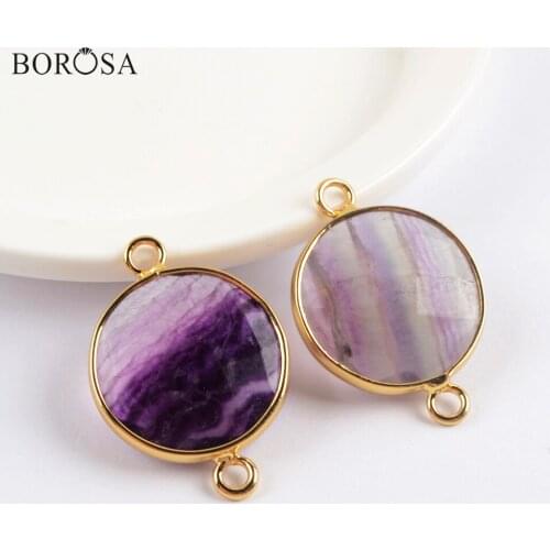 BOROSA 19mm Round Amethysts Double Charms diy for Bracelets Natural Stone Pendant Beads Women Choker Necklace Jewelry G1974