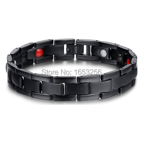 High Quality Link Chain Bracelet 316L Stainless Steel Health magnet Stone Black Bangle 12.5mm 8.66