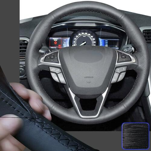 Steering Wheel Covers Hand Stitch Leather Wrap for Ford Fusion Mondeo Edge 15-19 Super Soft Non-slip Durable Car Interior