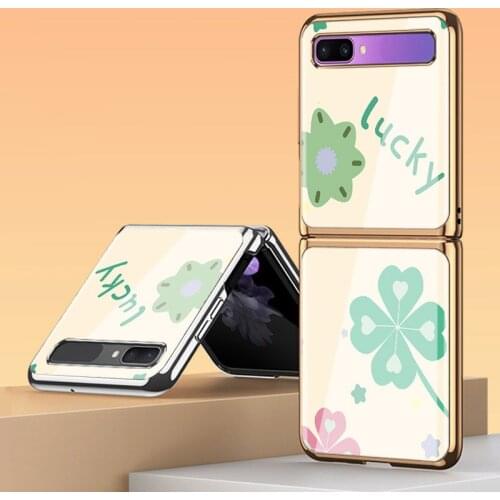 Z Flip Funda Case for Samsung Galaxy Z Flip F7000 Lucky Clover Tempered Glass Shell Coque Phone Case Cover Z Flip 5G