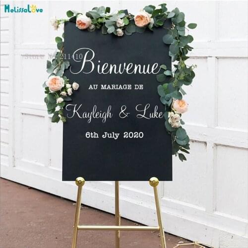 Bienvenue AU MARIAGE DE Custom Name and Date Wedding Vinyl Sticker Decal French Wooden Decals Removable YT3224