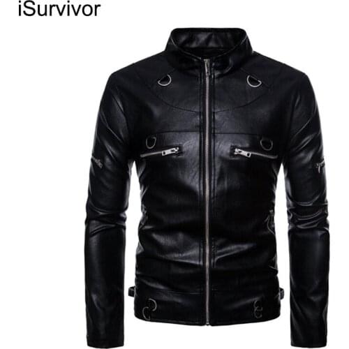 ISurvivor 2021 Ouma Mens Motorcycle Leather Jacket Handsome PU Leather Jacket Fashion Urban American Casual Popular