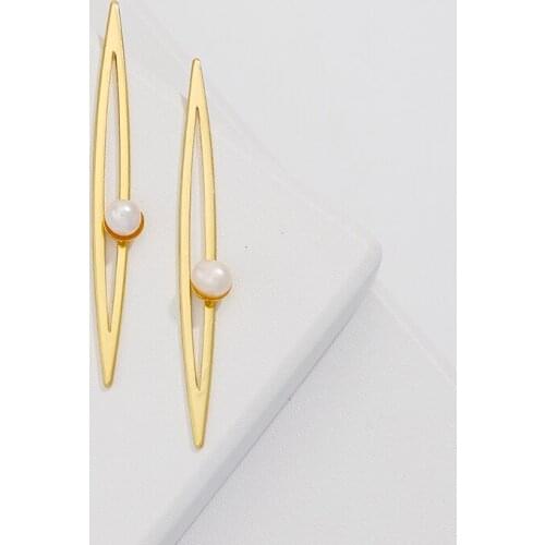 Jaeeyin 2021 New Arrivals Copper Brass Matte Gold Color Minimalist Pearl Statement Geometric Stud Earrings Girlfriend Birthday