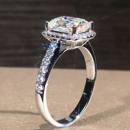 10K White Gold Women Wedding Anniversary Engagement Party Ring 1 2 3 4 5 Carat Cushion Rectangle Moissanite Diamond Ring Trendy