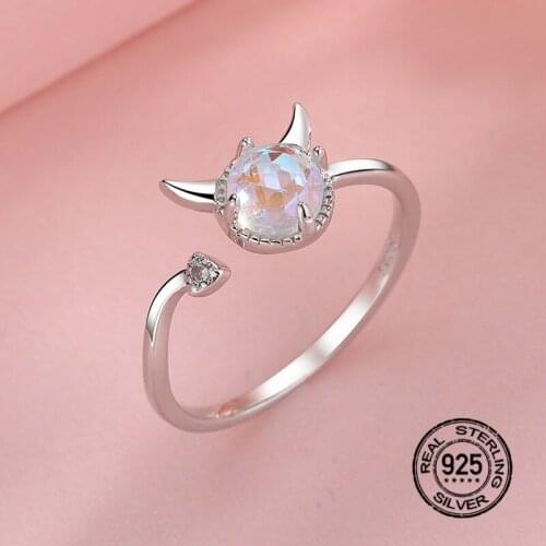 925 Silver Rings For Women Opening Adjustable Version Creative Charming Design Geometry Fashion Sweet Cute Crystal Stone INEFFA