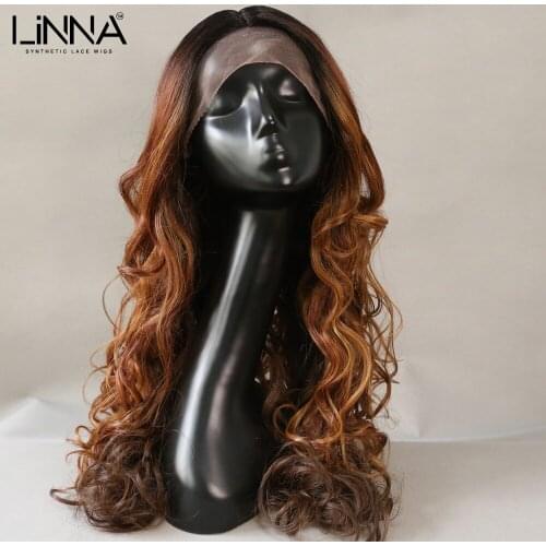 LINNA Long Body Wavy Synthetic Lace Front Wig For Women 24 Inch Brown Blonde Female Hair Wigs Party Daily Cosplay Wigs